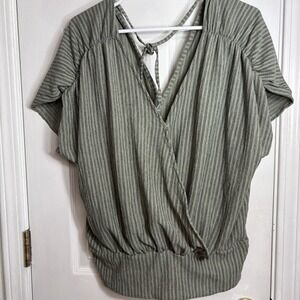 Willow Root Seagrass Green Floral V Neck Tie Back Sleeveless Blouse Size Medium